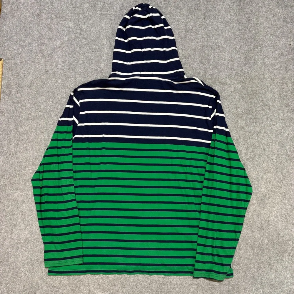 Polo Ralph Lauren Men XXL Hooded T-Shirt Navy Green Striped Jersey Hoodie